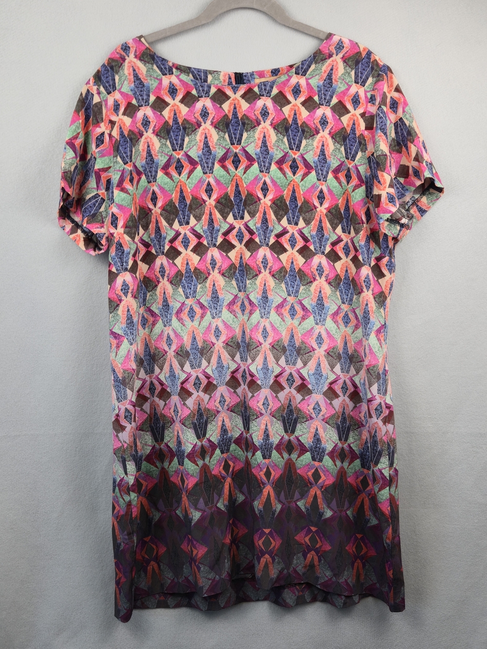 Kachel Anthropologie Silk Geometric Shift Dress Size 12 Boho